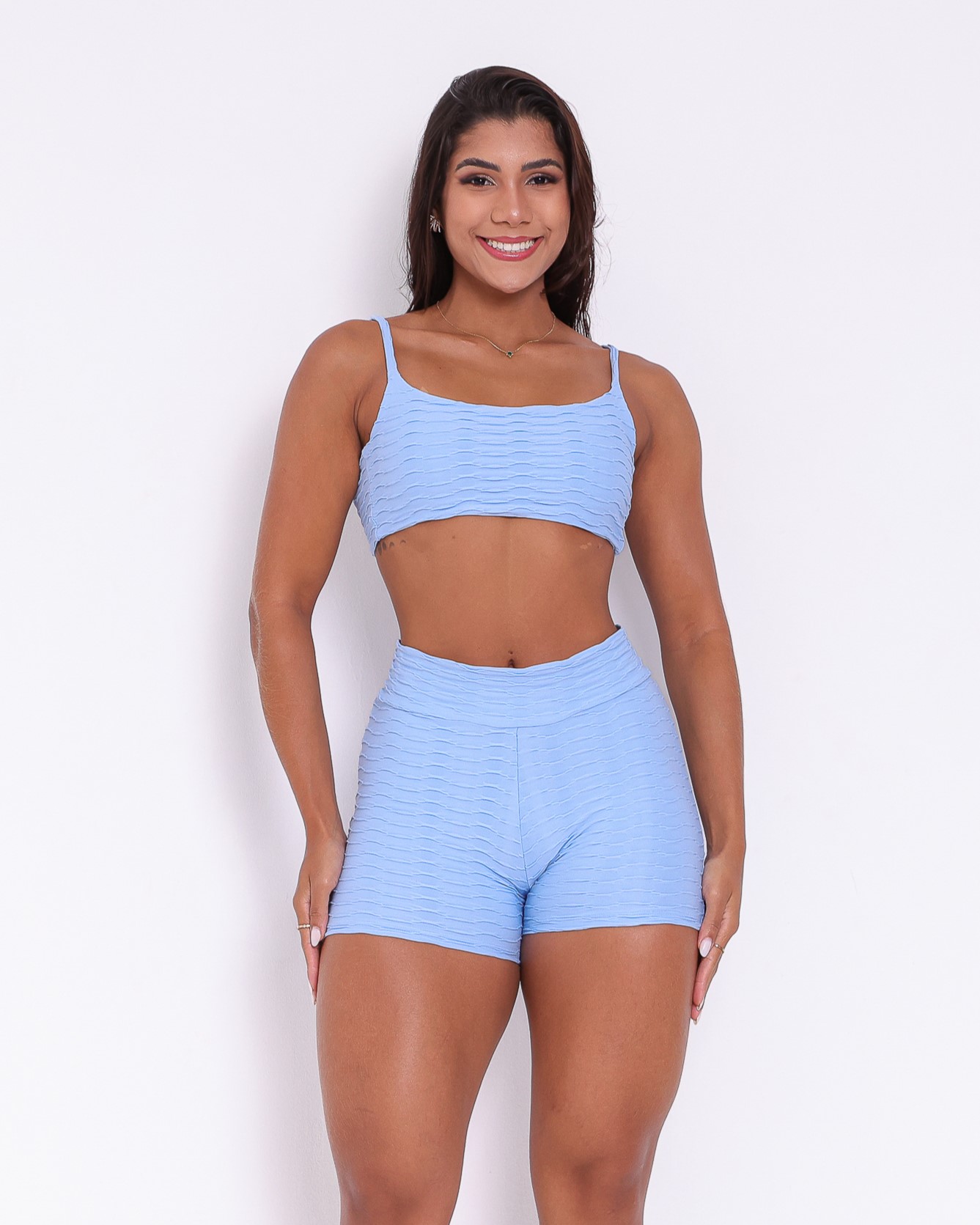 Conjunto Short Básico Curtinho Textura Lumy + Top Ju