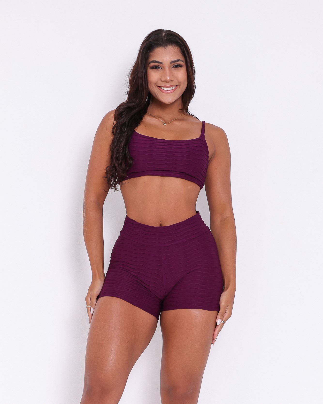 Conjunto Short Básico Curtinho Textura Lumy + Top Ju