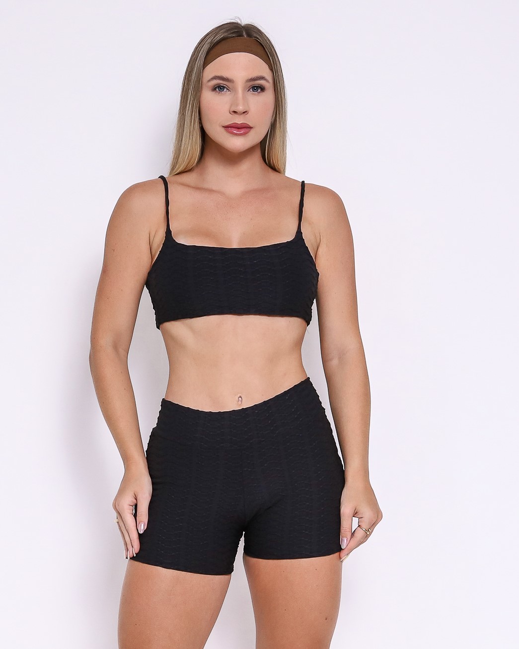 Conjunto Short Básico Curtinho Textura Lumy + Top Ju