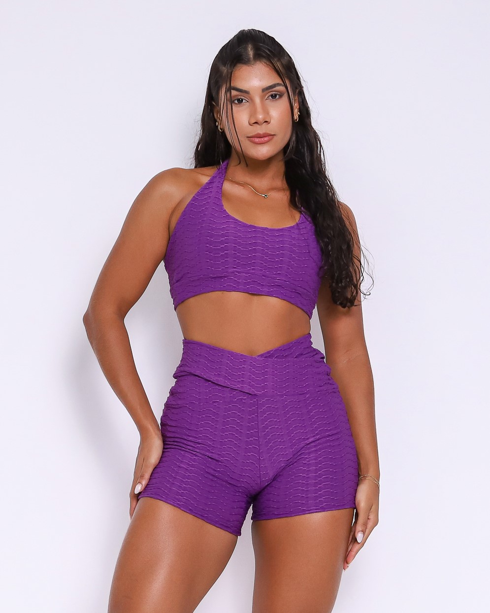 Conjunto Short Básico Cós Cruzado Textura Lumy + Top Jhully