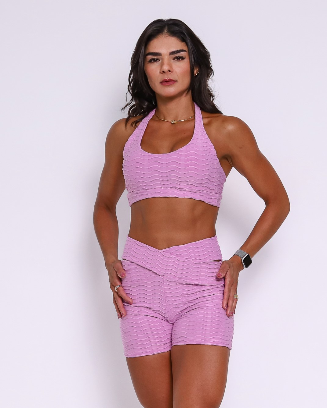Conjunto Short Básico Cós Cruzado Textura Lumy + Top Jhully