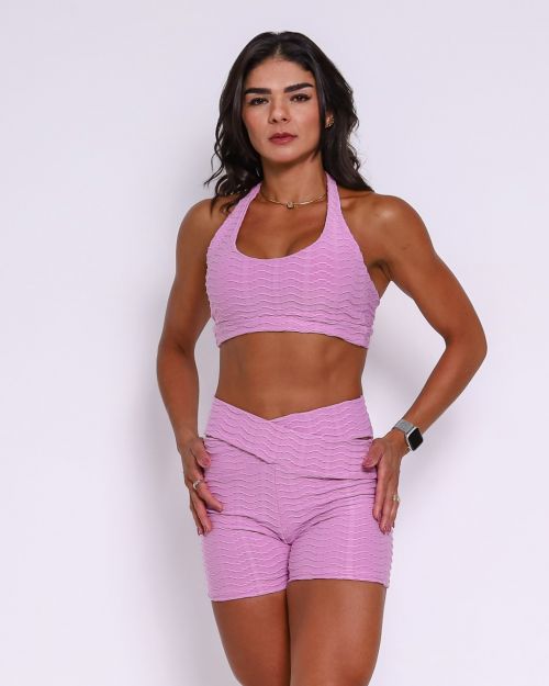Conjunto Short Básico Cós Cruzado Textura Lumy + Top Jhully