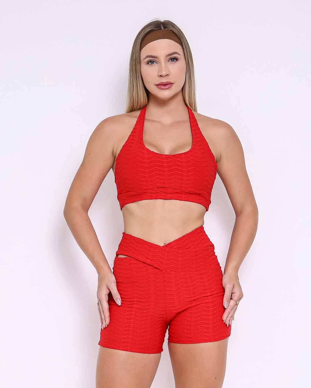 Conjunto Short Básico Cós Cruzado Textura Lumy + Top Jhully