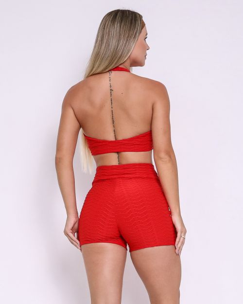 Conjunto Short Básico Cós Cruzado Textura Lumy + Top Jhully