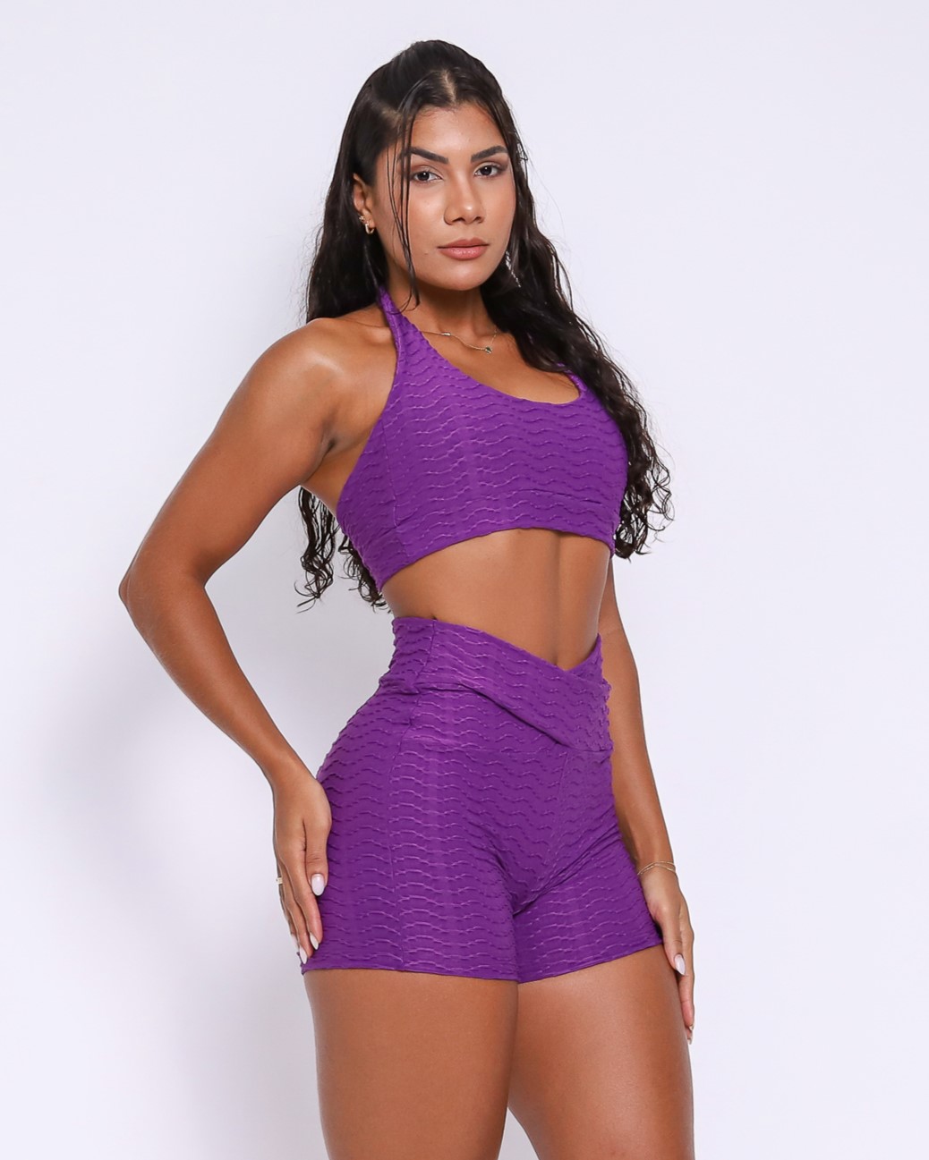 Conjunto Short Básico Cós Cruzado Textura Lumy + Top Jhully