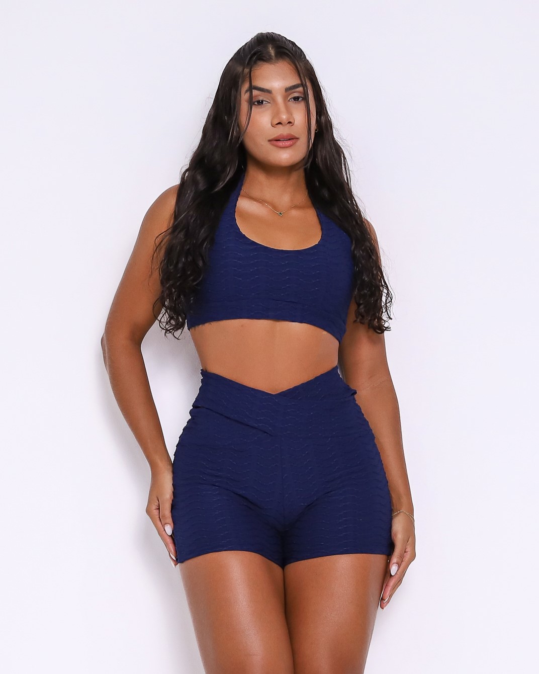 Conjunto Short Básico Cós Cruzado Textura Lumy + Top Jhully