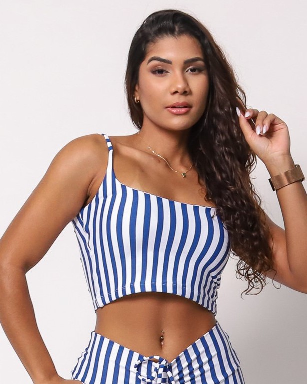 Top Regatinha Listrado Azul/Branco