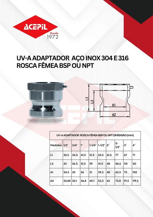 UV-A Engate R�pido Adaptador A�o Inox 304 Rosca F�mea Tipo CamLock