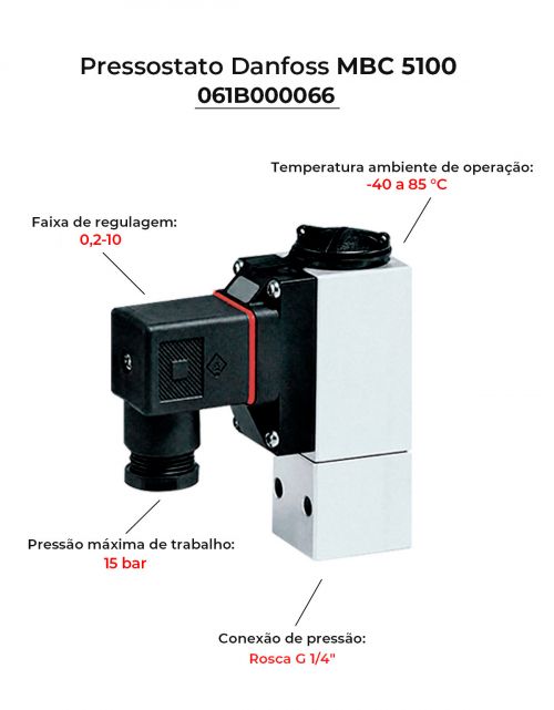 Pressostato Danfoss MBC 5100 -0,2-10 bar G1/4 IP65 061B000066 Original