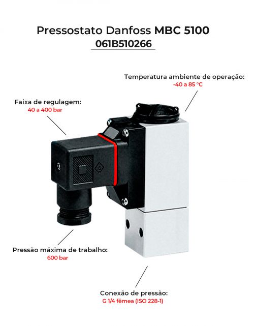 Pressostato Danfoss MBC 5100 40-400 bar G1/4 IP65 061B510266 Original