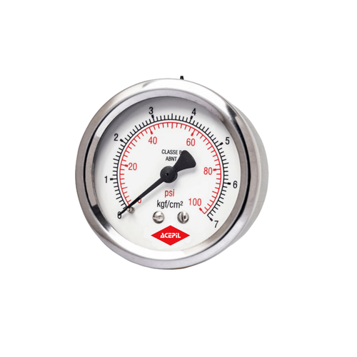 Man�metro Horizontal Visor 63mm Caixa A�o Inox Rosca Lat�o 1/4 NPT