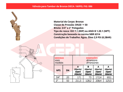 V�lvula para Tambor Bronze Deca/Mipel FIG 086 3/4