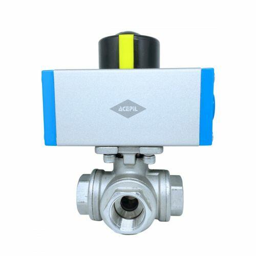 Kit V�lvula Esfera 3 Vias L 1/2 Polegada Total Inox 316 Rosca BSP com Atuador Pneum�tico Dupla A��o AT-32D