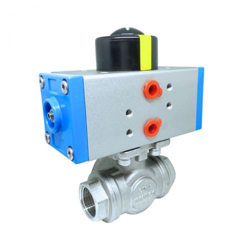 Kit V�lvula Esfera 3 Vias L 1/2 Polegada Total Inox 316 Rosca BSP com Atuador Pneum�tico Dupla A��o AT-32D