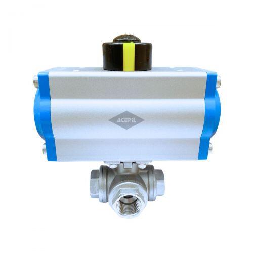 Kit V�lvula Esfera 3 Vias L 2 Polegadas Total Inox 316 Rosca BSP com Atuador Pneum�tico Dupla A��o AT-75D