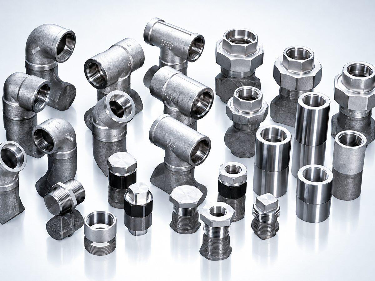 Conexões de aço inox forjadas com rosca BSP e NPT: cotovelos, tês, uniões, luvas, buchas e bujões