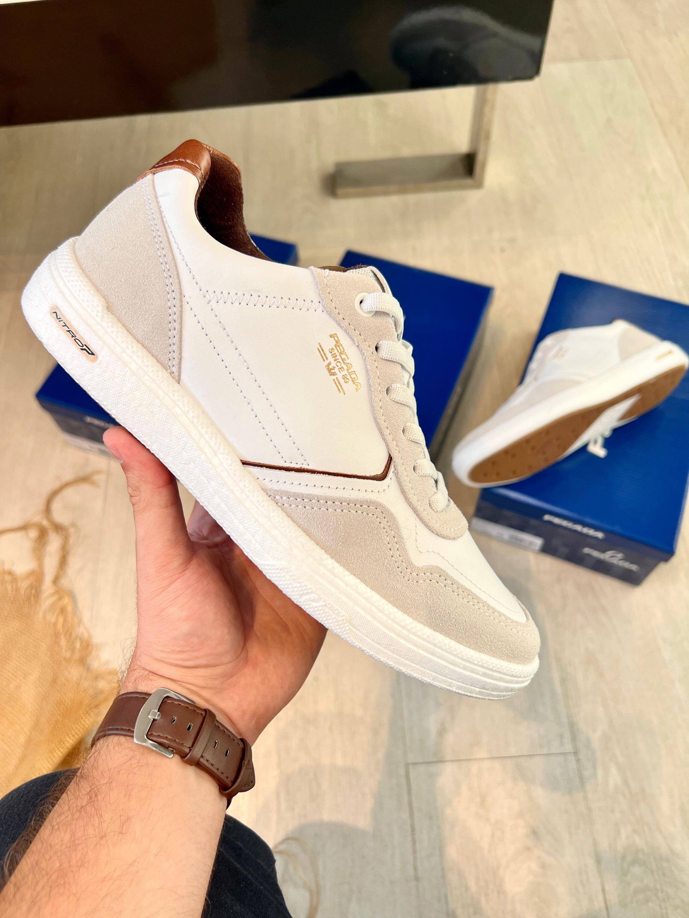 Tênis pegada em couro sola nitroP Ref.112003 - Branco/branco