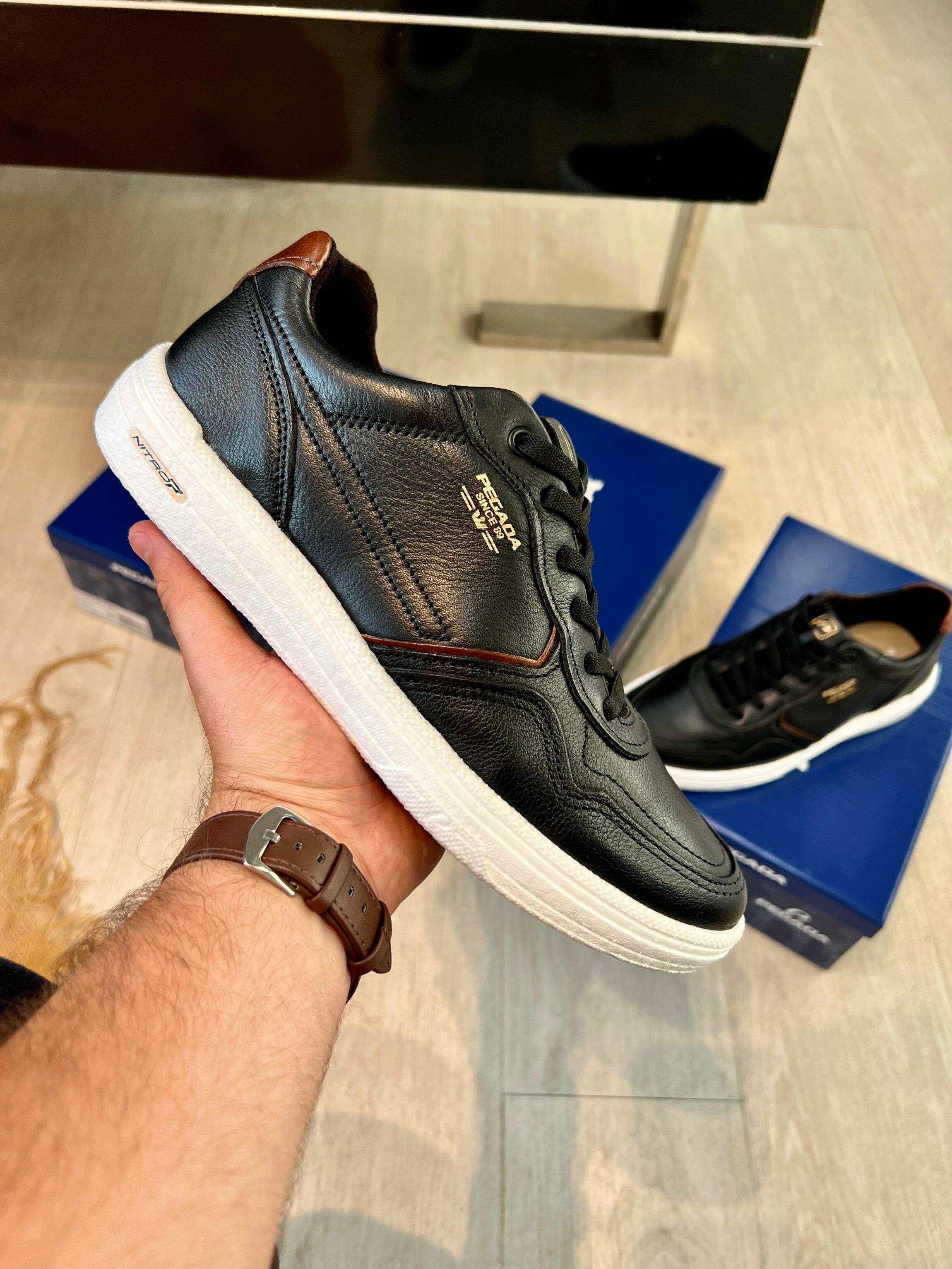 Tênis pegada em couro sola nitroP Ref.112003 - Preto/conhaque