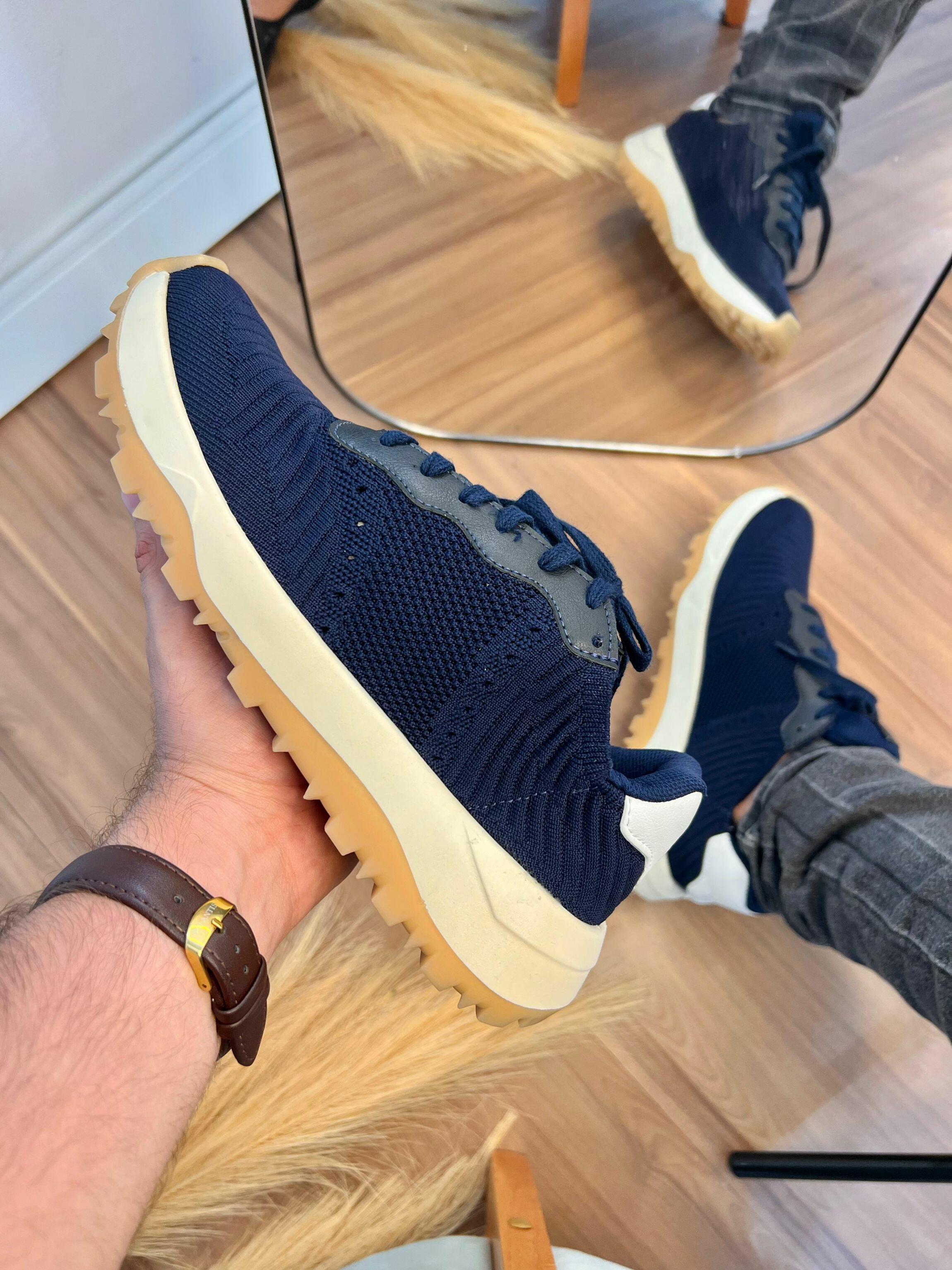 Tênis jogging knit Manchester District Ref.A618 - Marinho/branco