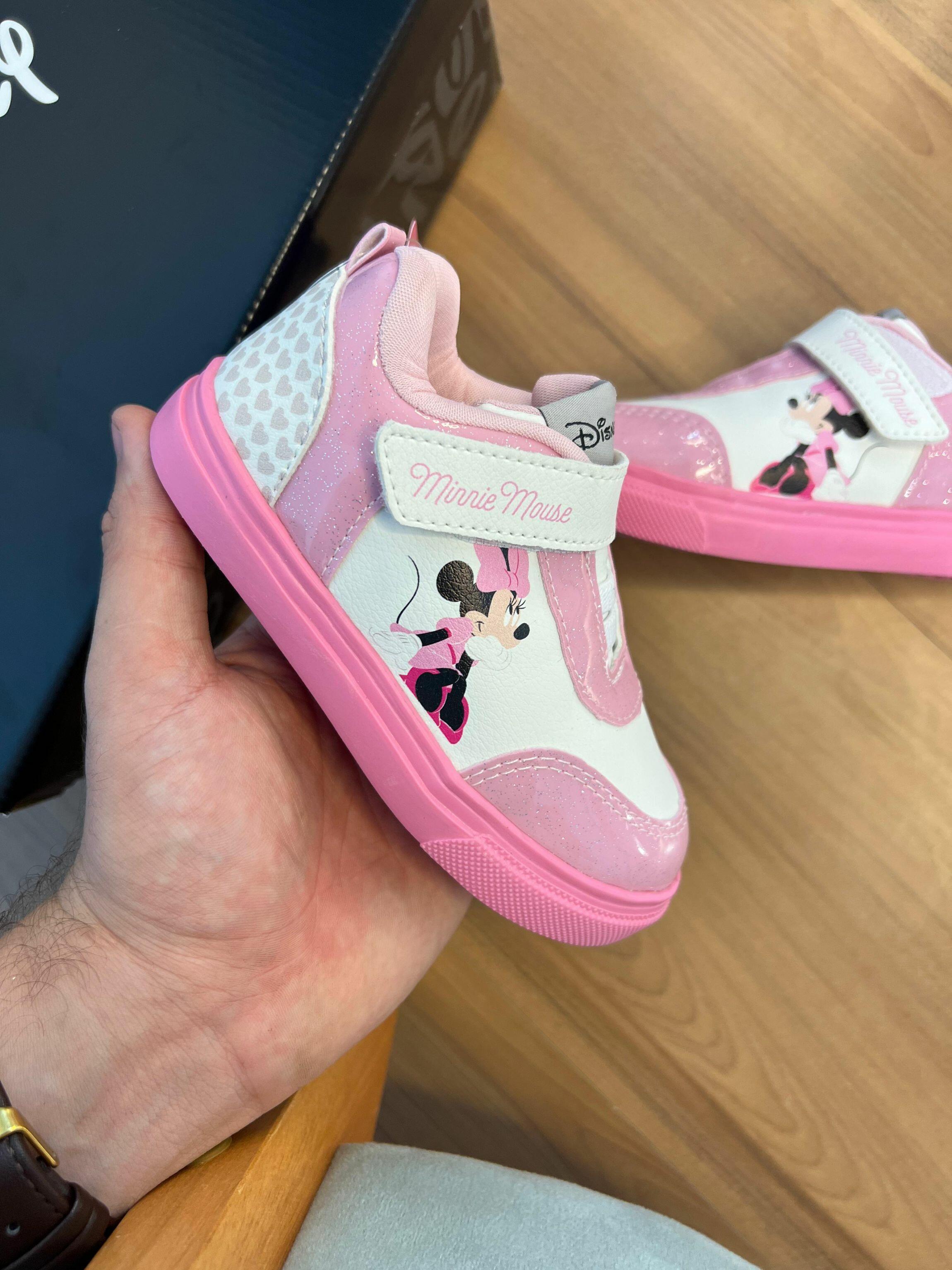 Tênis infantil original Disney Minnie Ref.DMN02DY - Branco/rosa bebe