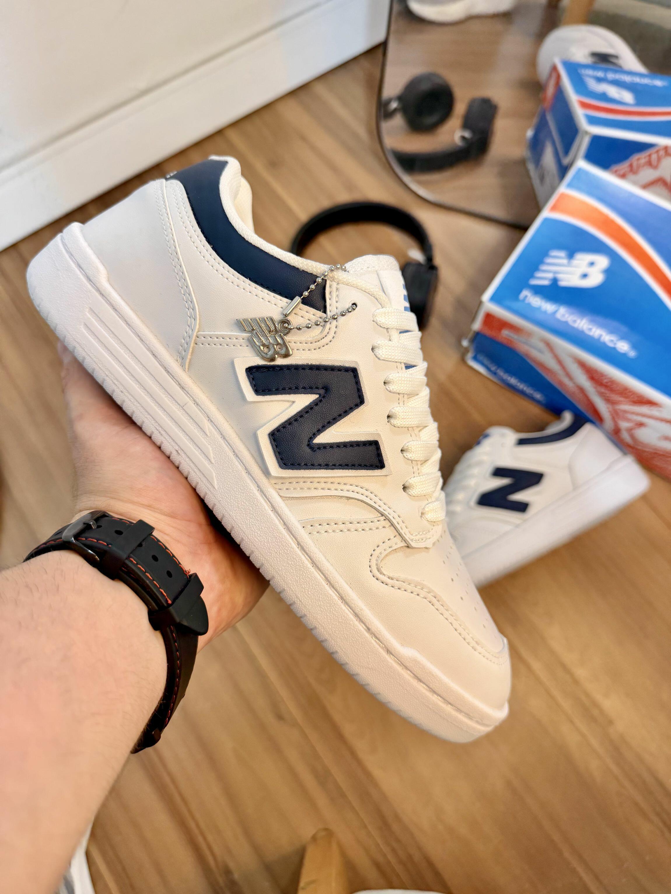Tênis casual NB sneaker premium - Branco/marinho