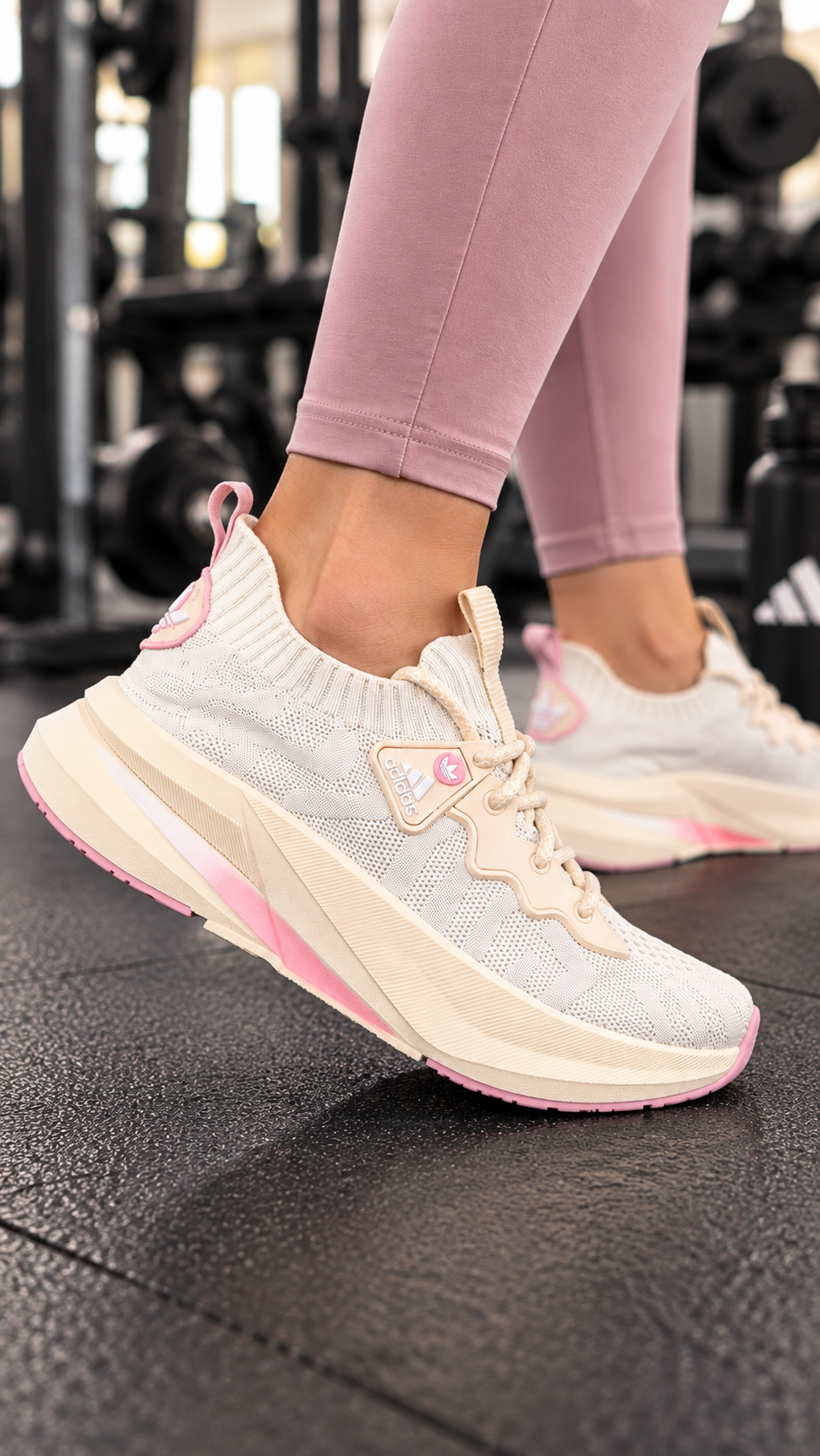 Tênis esportivo casual AD-KNIT - Branco/rosa