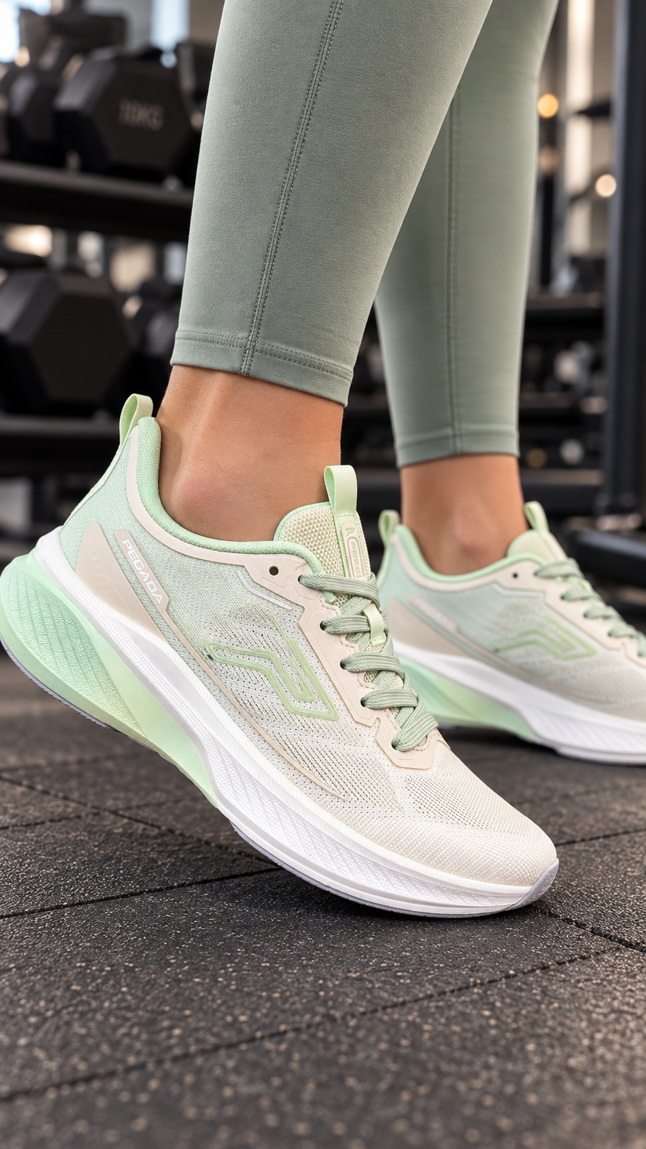 Tênis Esportivo Corrida Pegada Feminino 291301-02 - Off white/Pistache