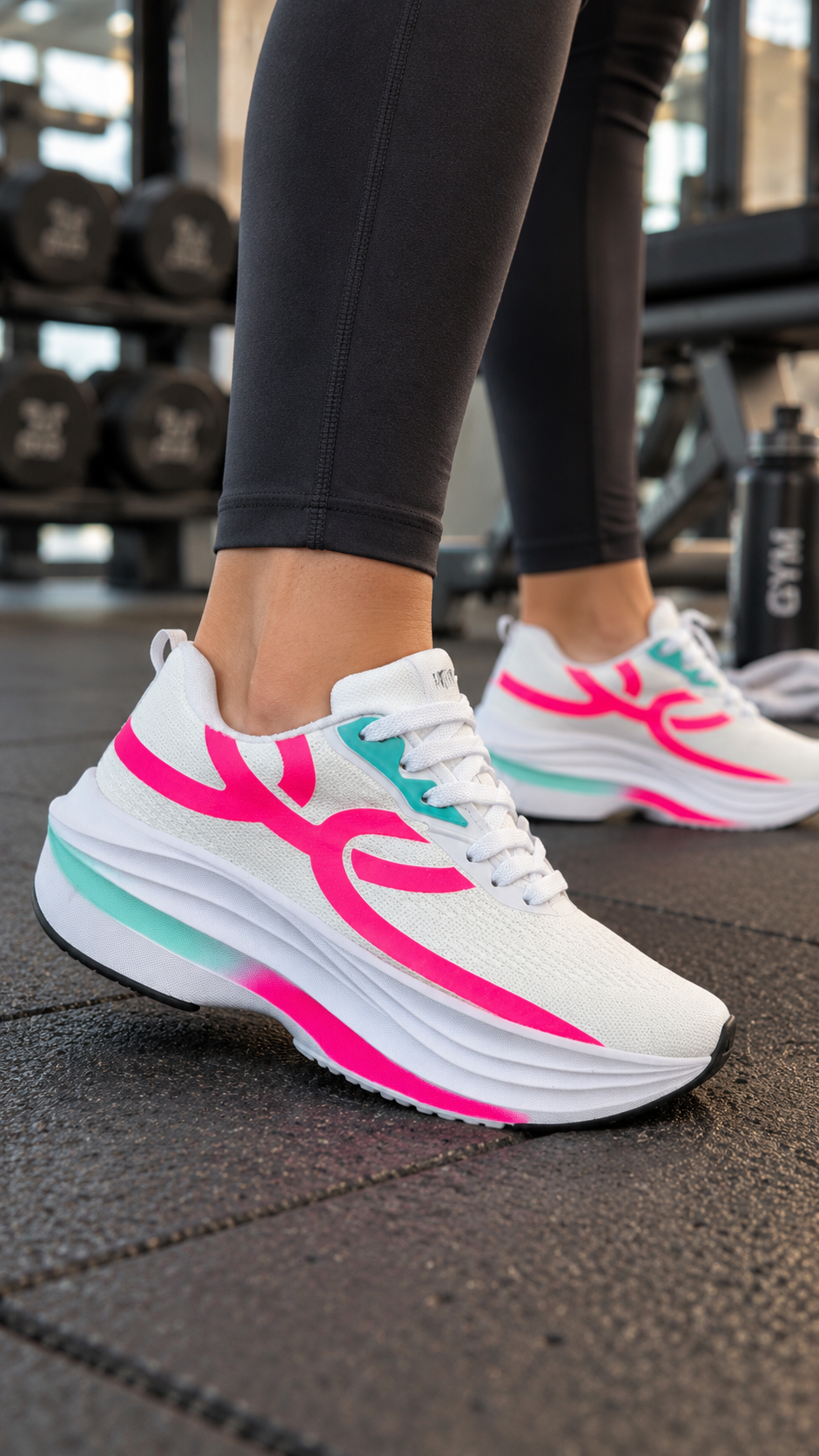 Tênis esportivo feminino turbo - Branco/pink