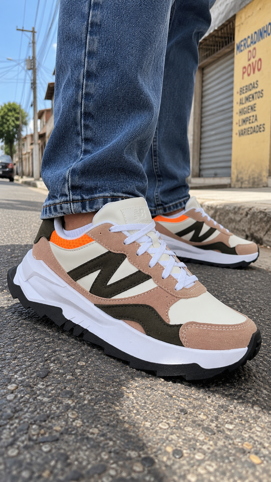 Tênis Casual NB hammer Ref.663 - Branco/verde/laranja