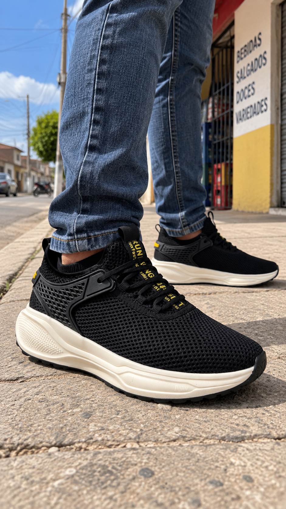 Tênis Esportivo Masculino One Flip JM007 - Preto/preto/amarelo