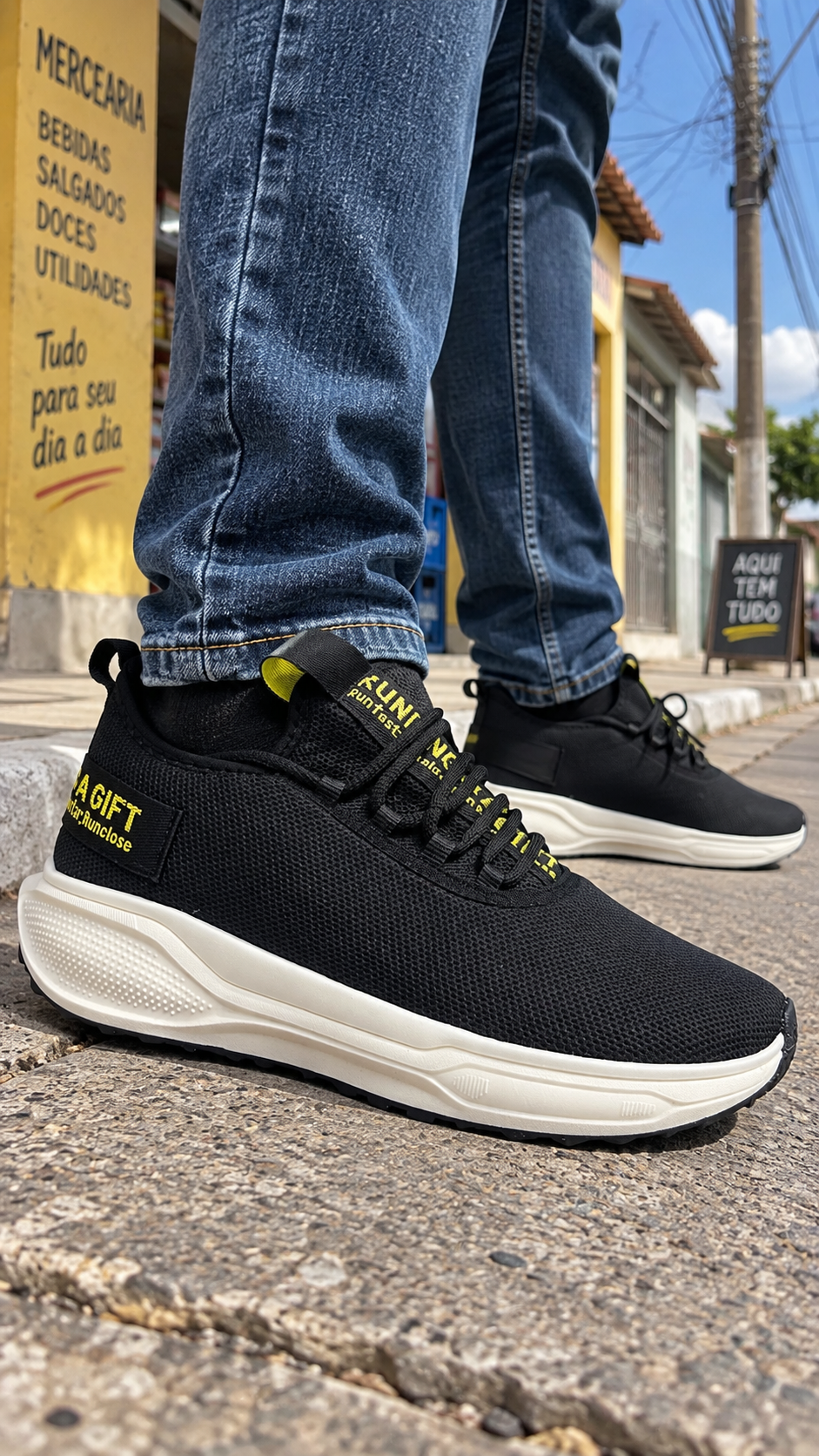 Tênis Esportivo Masculino One Flip NKM010 - Preto/amarelo limão