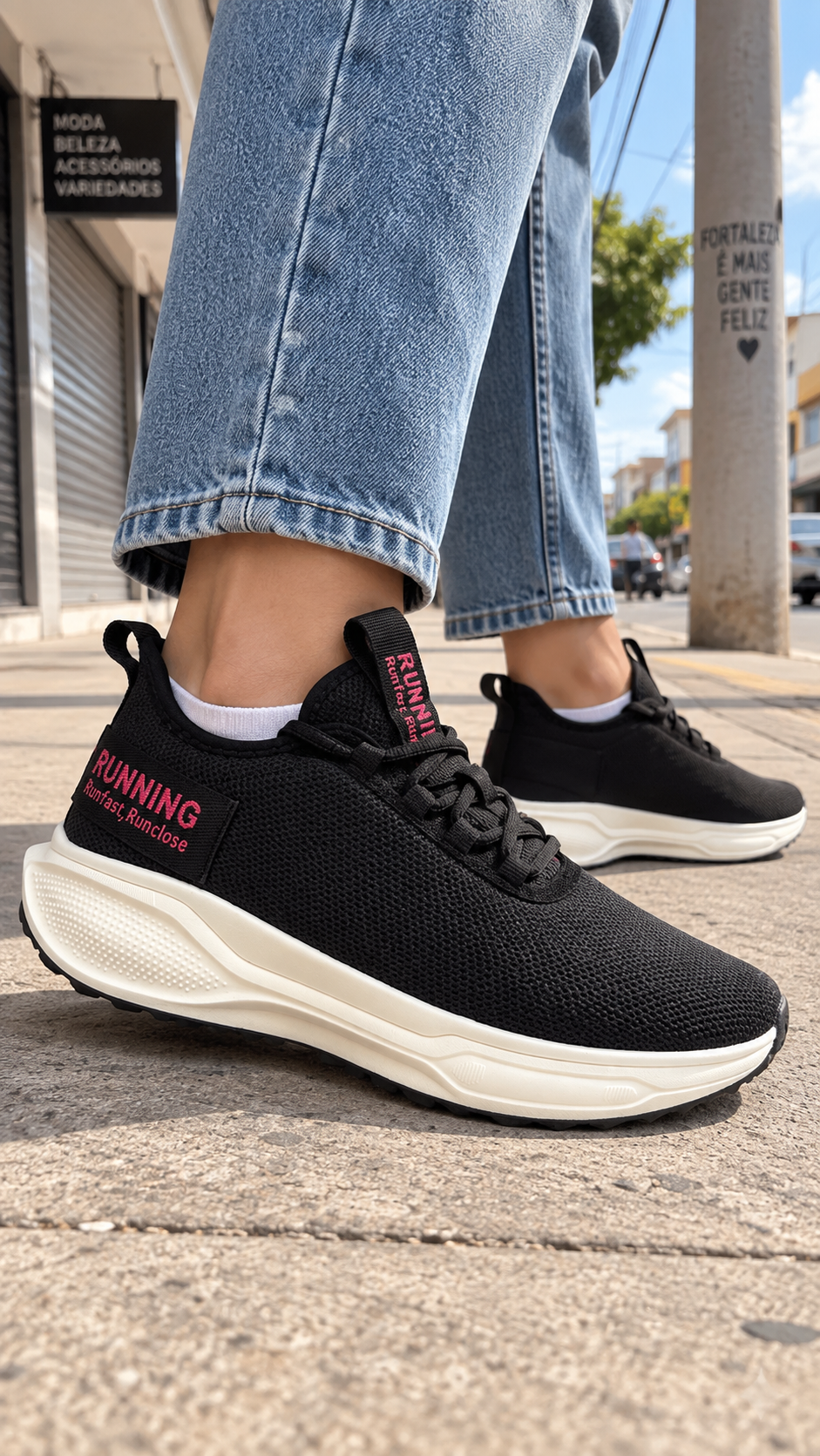 Tênis Esportivo Feminino One Flip NkF010 - Preto/pink/off