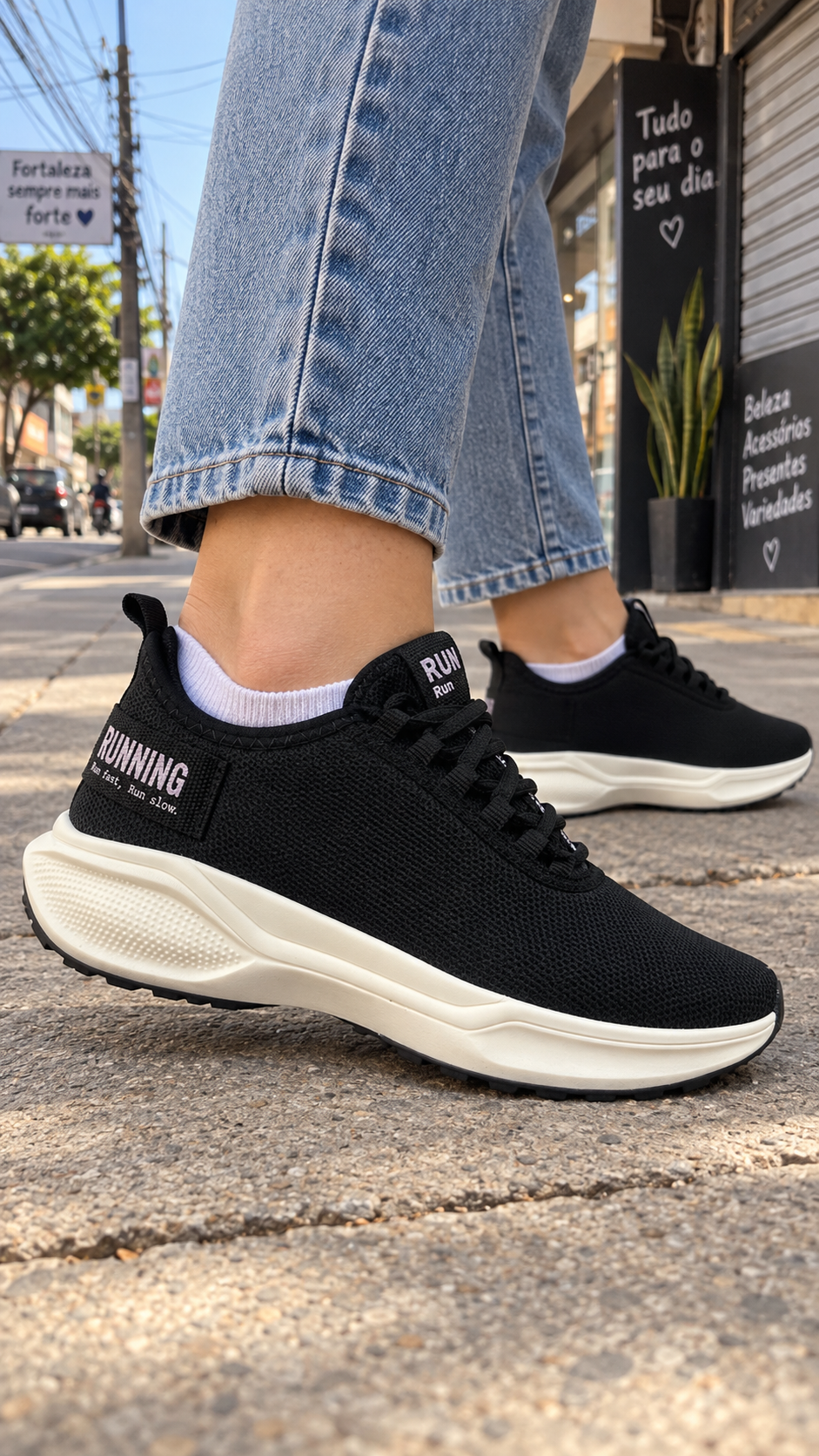 Tênis Esportivo Feminino One Flip NkF010 - Preto/preto/lilás
