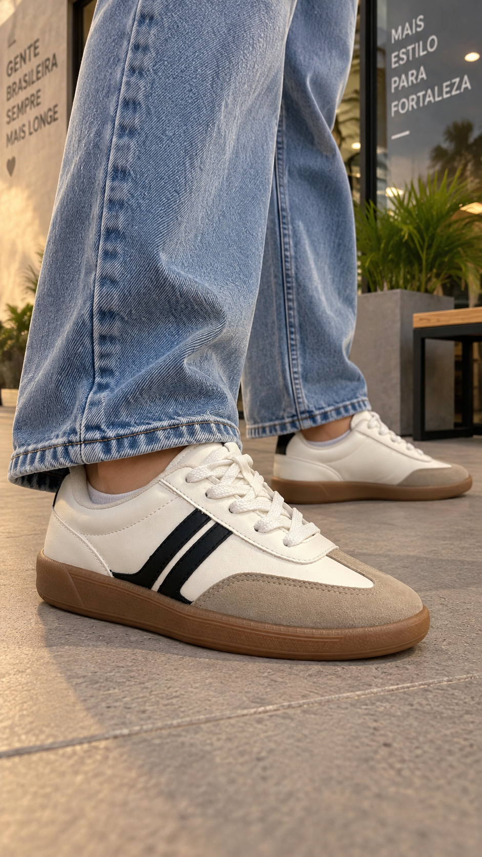 Tênis Casual Feminino One Flip PU620 - Branco/preto/aveia