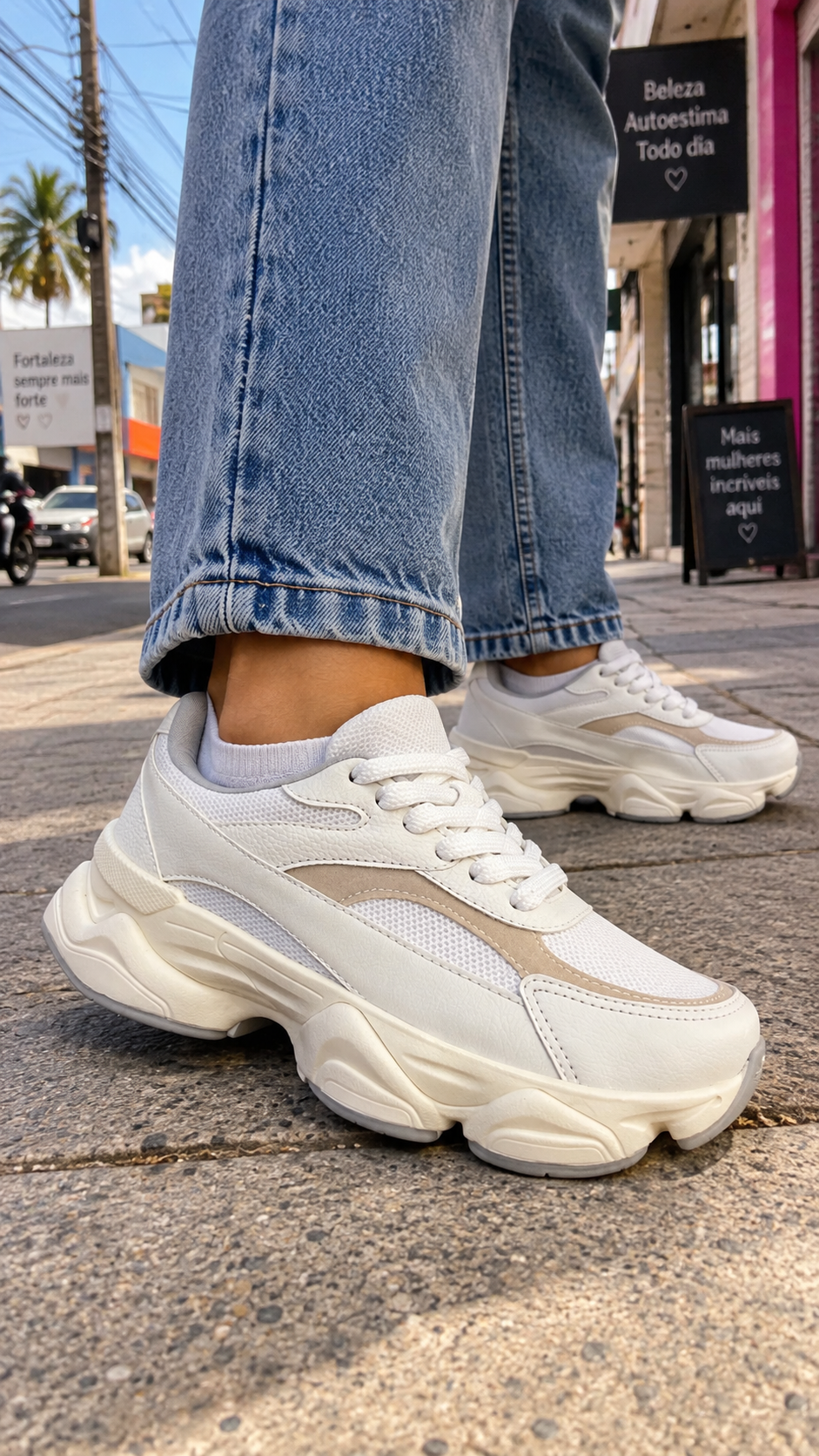 Tênis Casual Feminino One Flip EN723 - Off white/cinza