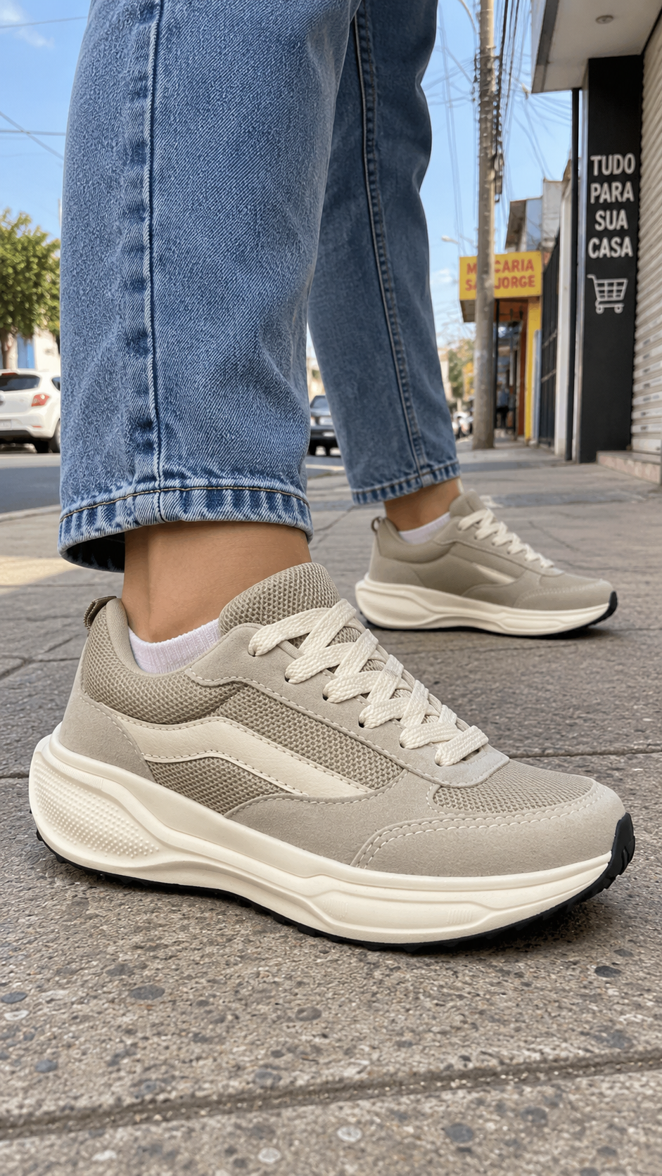Tênis Casual Feminino One Flip NKF754 - Cinza/off white