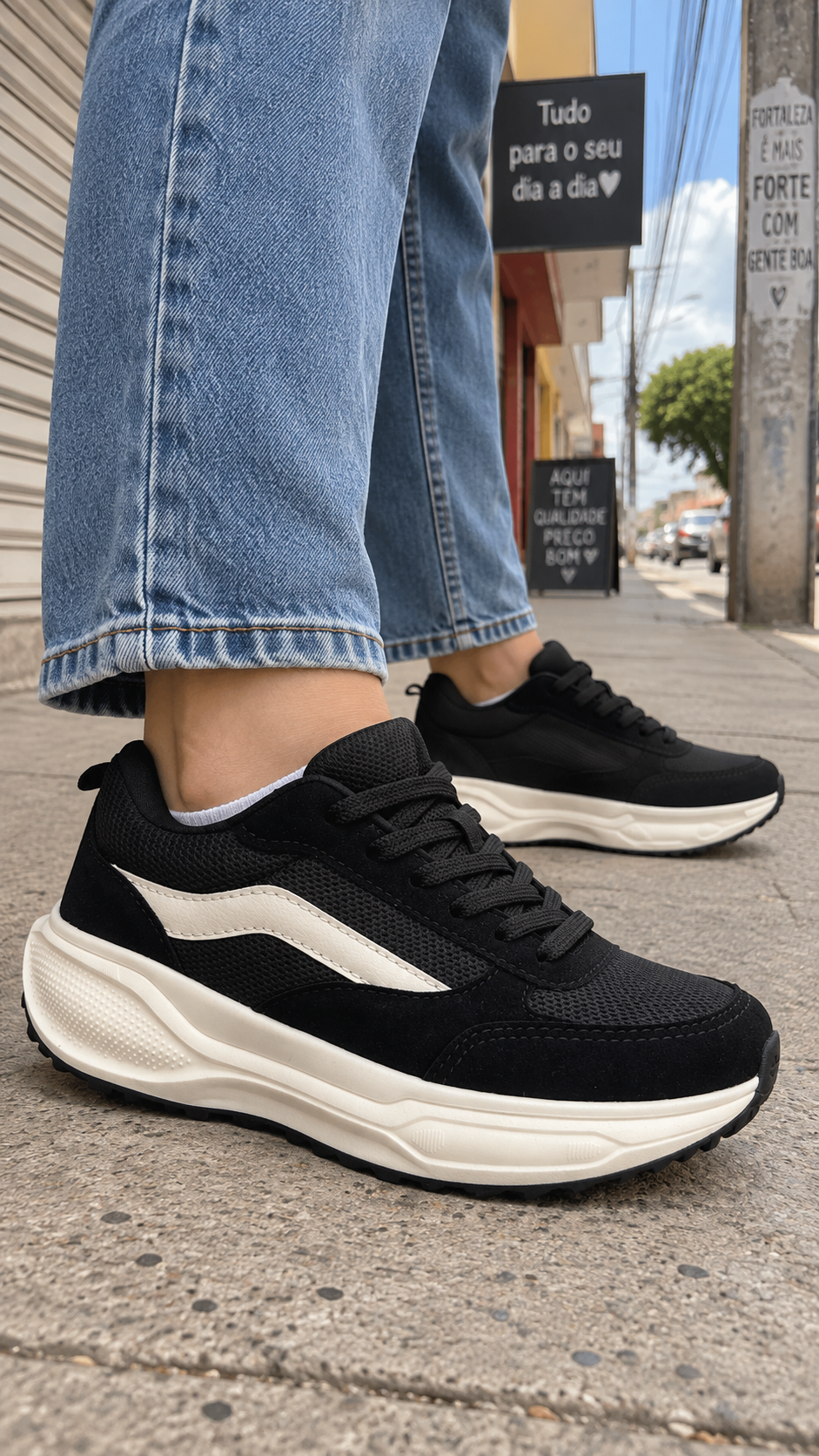 Tênis Casual Feminino One Flip NKF754 - Preto/off white