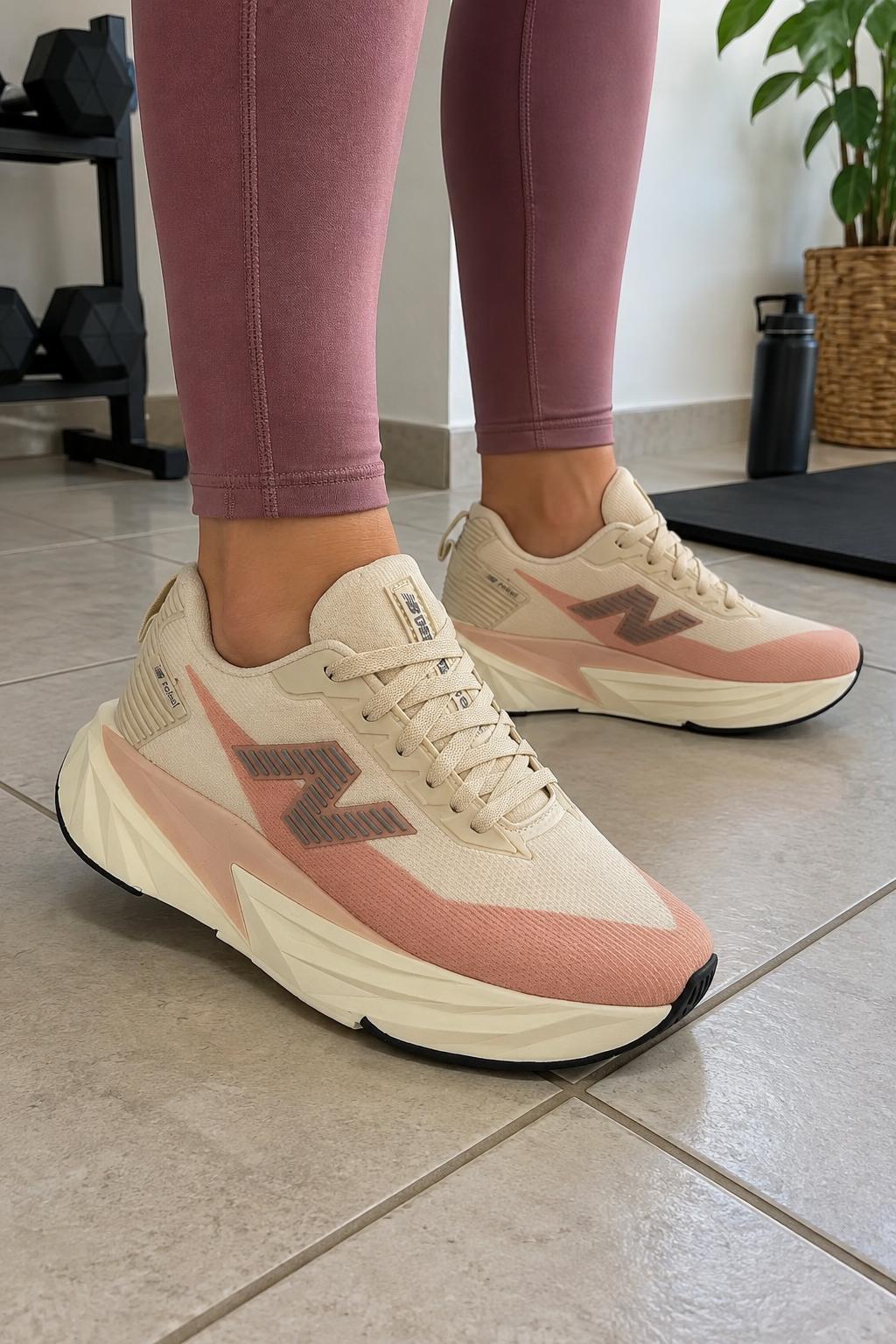 Tênis esportivo nb rbel - Off/Rosa goiaba