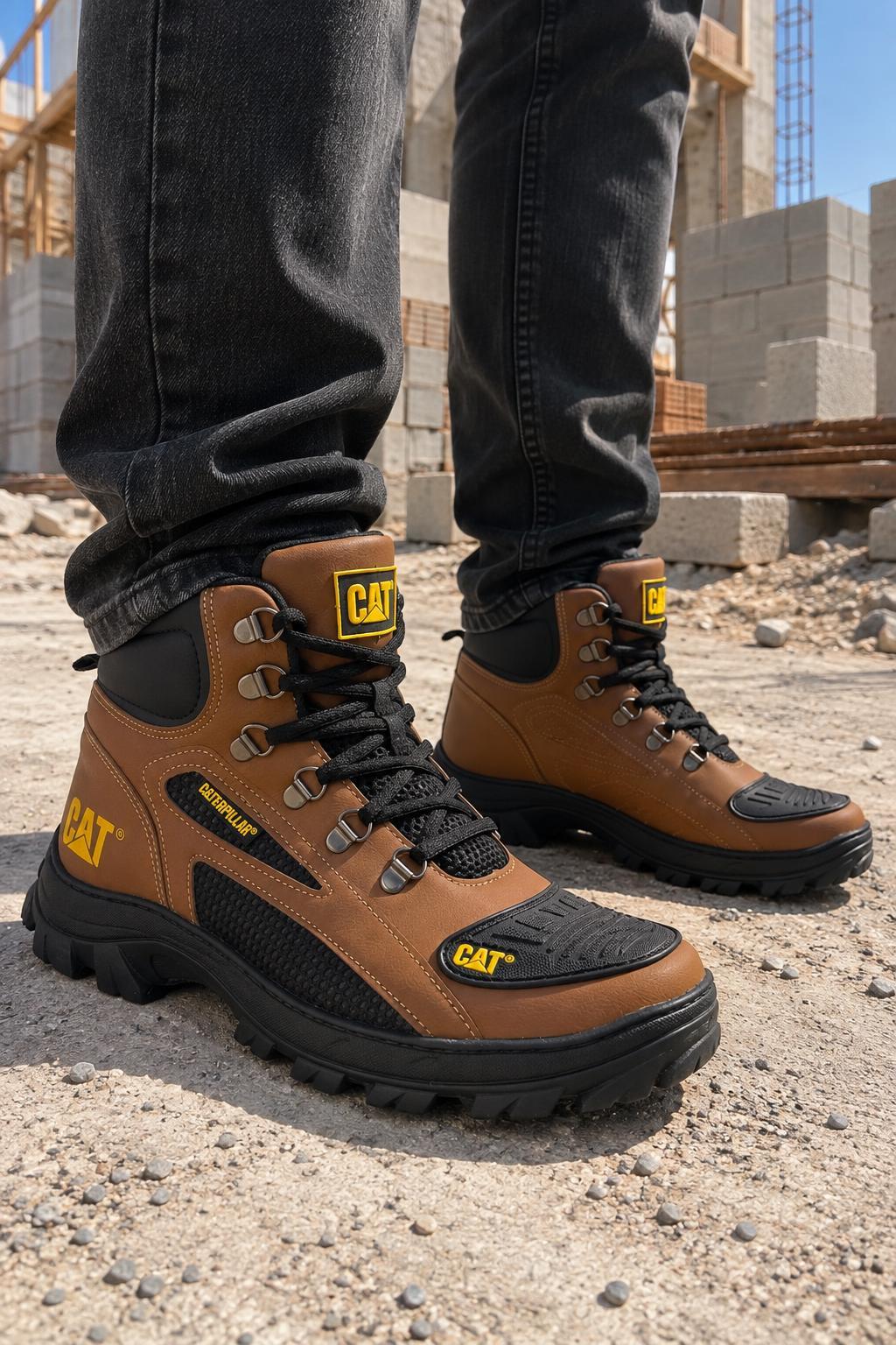 Bota coturno C A T em couro sintético Ref01 - Caramelo
