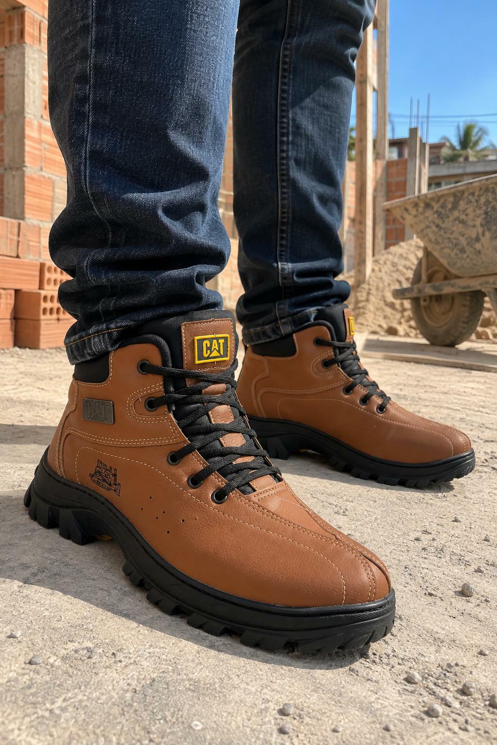 Bota coturno C A T em couro sintético Ref02- Caramelo