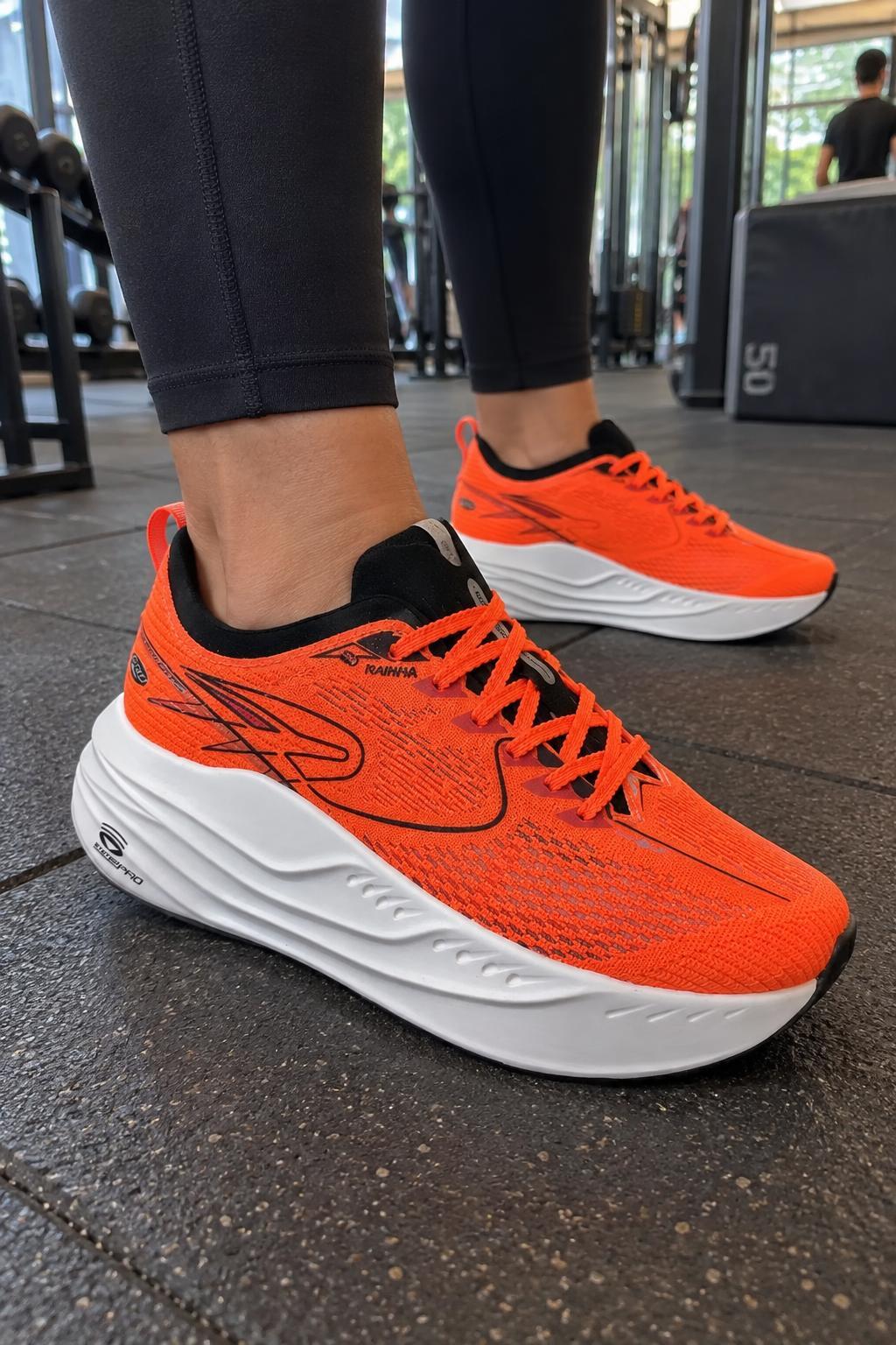 Tênis esportivo Rainha System Eclipse Pro - Laranja/branco