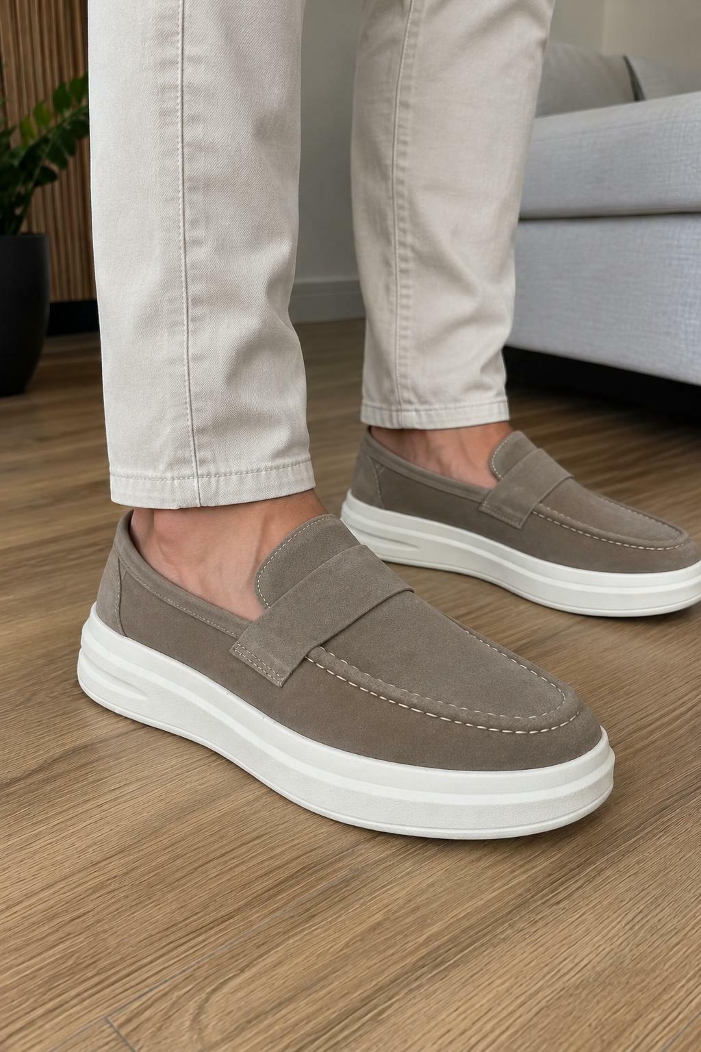 Tênis masculino mocassim luxe Ref.5040 - Marfim/rato