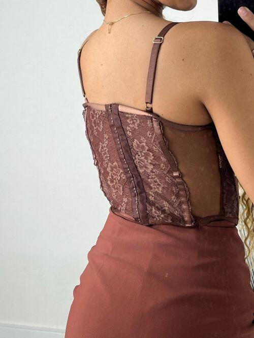 CORSELET RENDA COM TULE