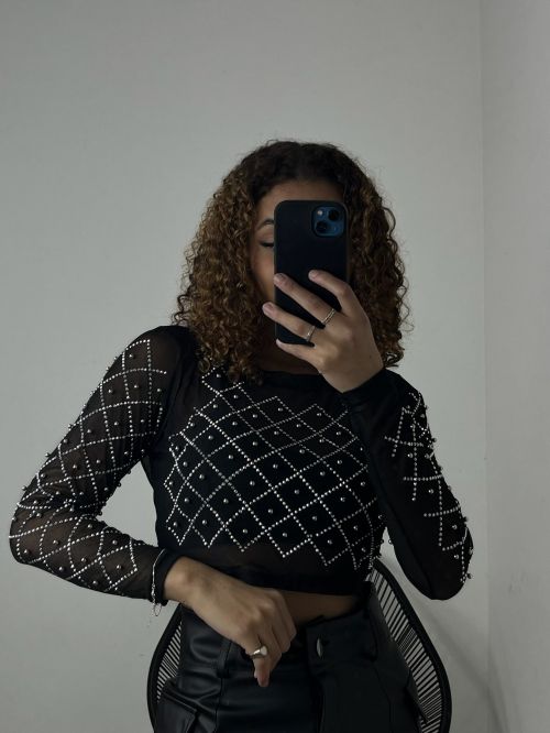 CROPPED TULE STRASS LOSANGO