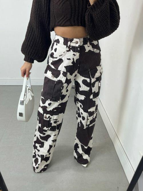 WIDELEG JEANS ANIMAL PRINT - MARROM
