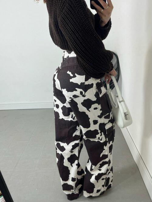 WIDELEG JEANS ANIMAL PRINT - MARROM