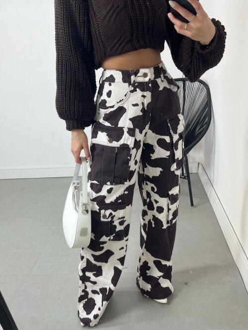 WIDELEG JEANS ANIMAL PRINT - MARROM