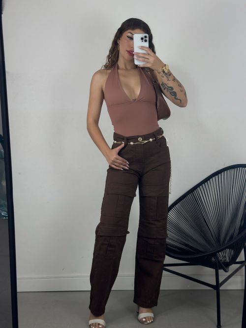 WIDELEG CARGO MARROM 4 BOLSOS
