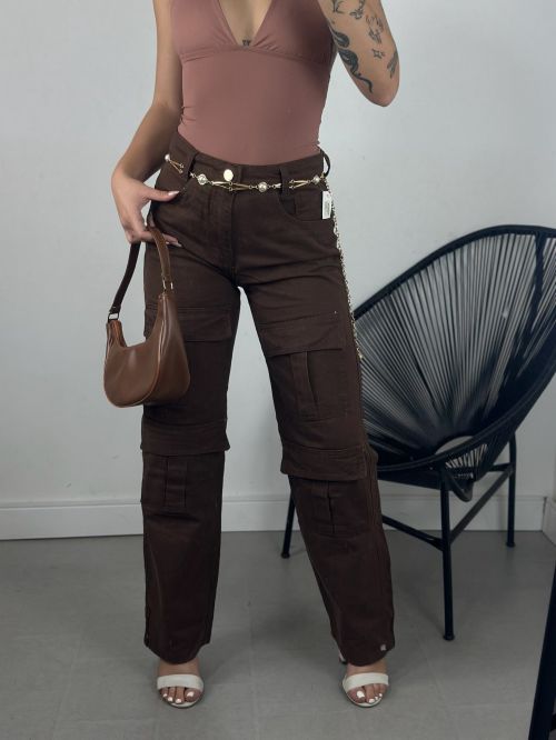 WIDELEG CARGO MARROM 4 BOLSOS