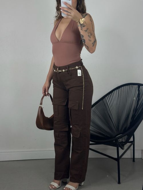WIDELEG CARGO MARROM 4 BOLSOS